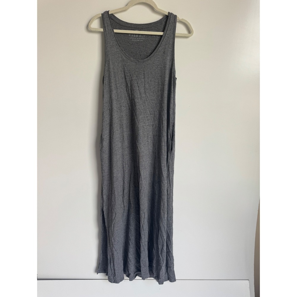 Free Fly Women Grey Bamboo Blend Maxi Tank Dress Pockets Athleisure Casual M
